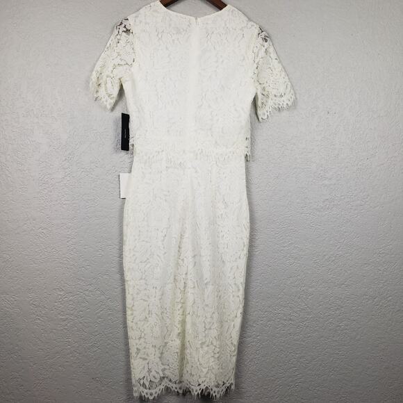 Lulu's White Lace Midi Dress Two Tiered Knee Length - Picture 3 of 4